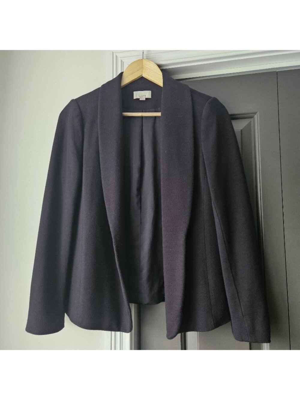 Ann Taylor LOFT Womens Black Knit Long Sleeve Open Jacket Blazer Size 4 Career